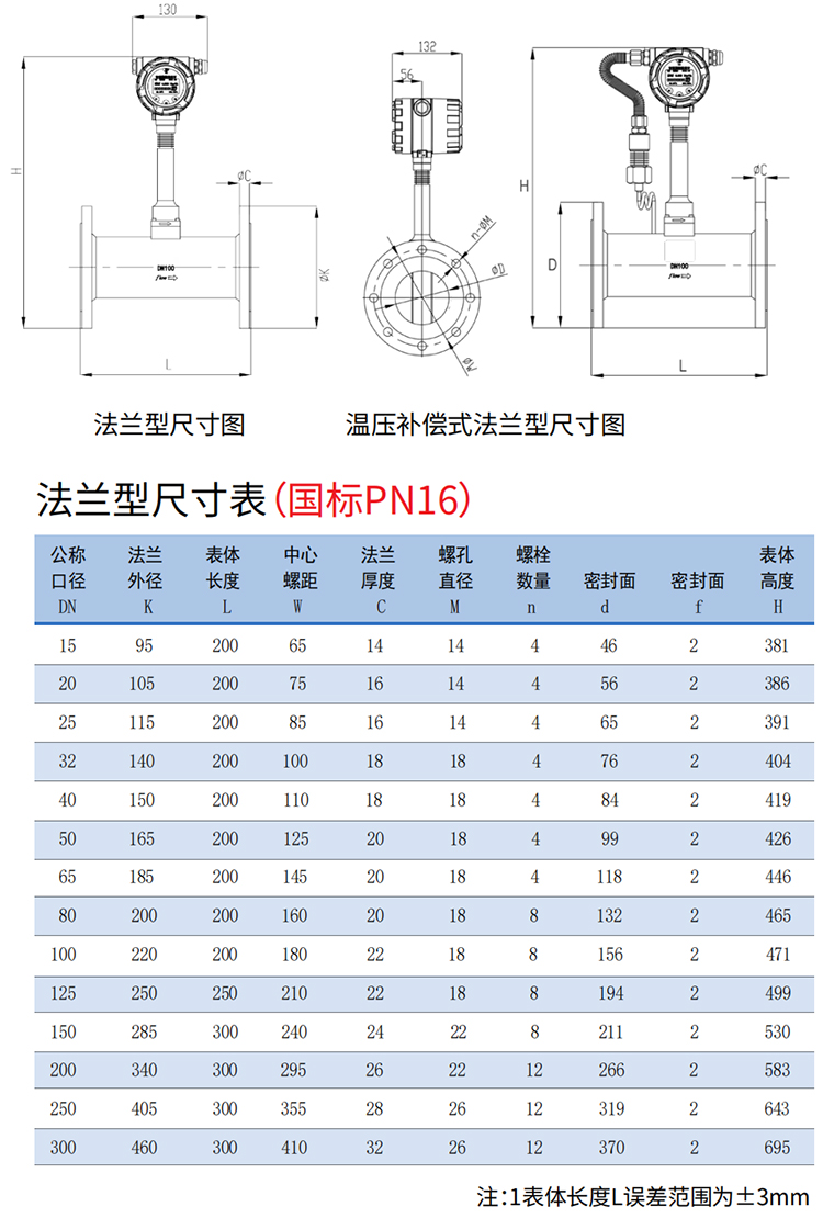 dn100蒸汽流量計法蘭式尺寸圖